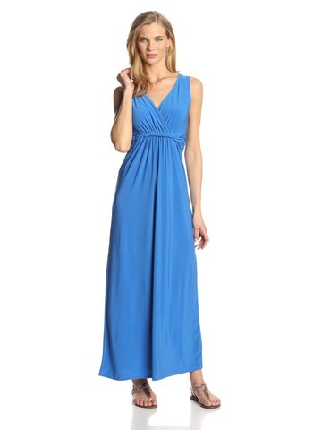 NY Collection Women's Solid Sleeveless Surplice Twist Waist Maxi Dress