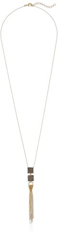 Marcia Moran Double Druzy Square Fringe Pendant Necklace