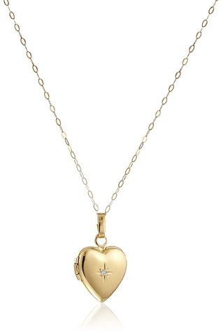 14k Yellow Gold Diamond Cut Heart Chain Necklace
