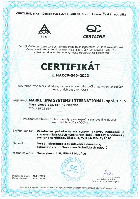 MSI Certifikát HACCAP