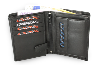Černá pánská kožená peněženka se zajištěním dokladů