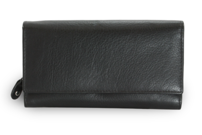 Černá dámská psaníčková kožená peněženka s klopnou