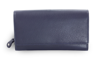 Modrá dámská psaníčková kožená peněženka s klopnou