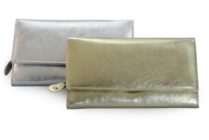 Zlatá dámská psaníčková kožená peněženka s klopnou