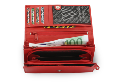 Červená dámská psaníčková kožená peněženka s klopnou