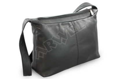Černá kožená dvouzipová kabelka s širokým popruhem