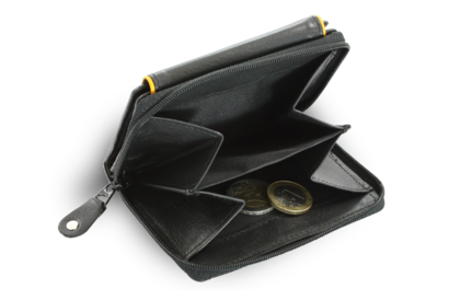 Černá dámská kožená peněženka s klopničkou a světle hnědým lemem