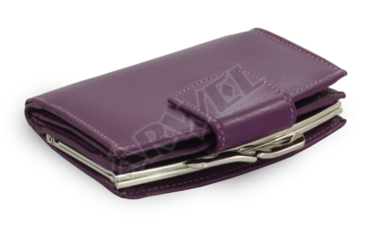 Fialová dámská kožená rámová peněženka se zápinkou