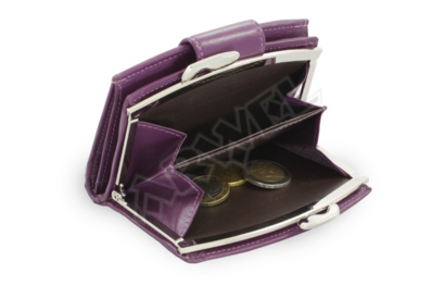 Fialová dámská kožená rámová peněženka se zápinkou