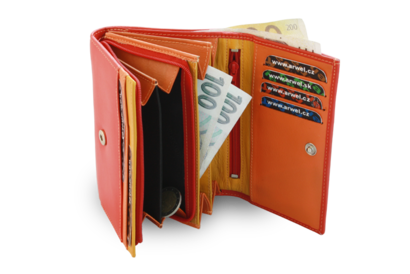 Multičervená dámská kožená peněženka s klopnou