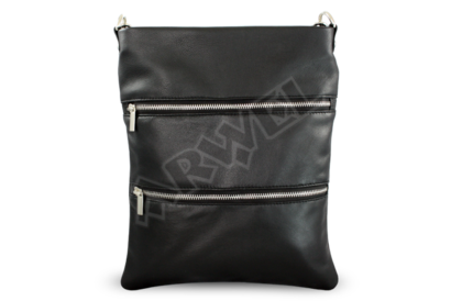 Černá kožená zipová kabelka s popruhem