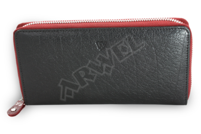 Černo-červená dámská kožená zipová peněženka 