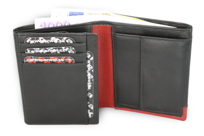 Černo-červená pánská kožená peněženka