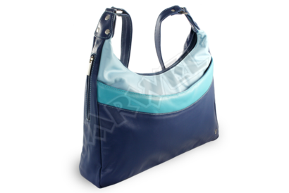 Modrá dámská kožená kabelka ve tvaru gondoly