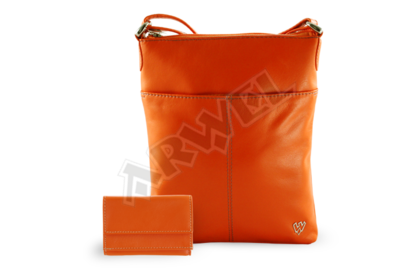 Oranžová kožená zipová minikabelka