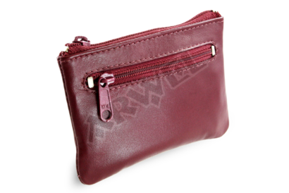 Burgundy kožená dvouzipová klíčenka