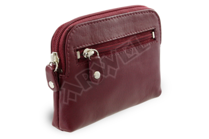 Větší burgundy kožená dvouzipová klíčenka