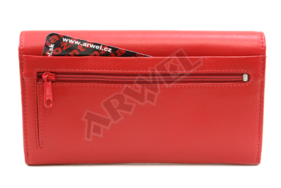 Červená dámská psaníčková kožená peněženka s klopnou